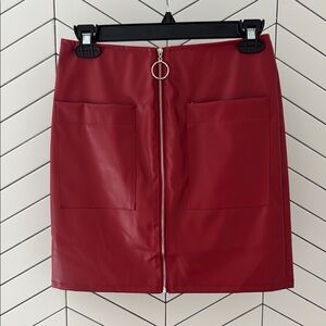 Red Vegan Leather Zippered Skirt size small